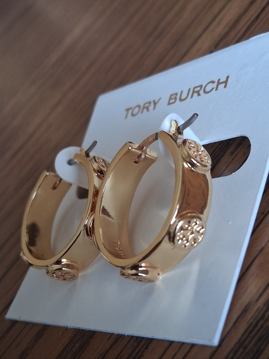 Tory Burch Jewelry - Tory Burch Miller Gold-tone Stud Hoops With Encircled Double T Emblems NWOT